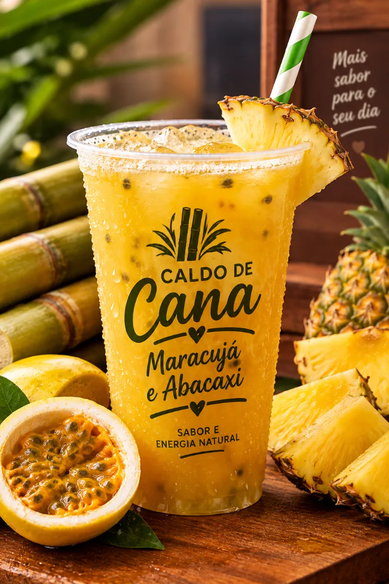 Caldo de cana com abacaxi e Maracujá